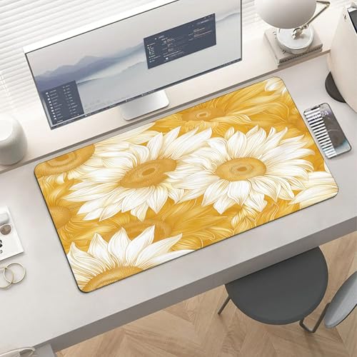 XXL Gaming Mouse Pad Sunflower Vintage Flower XXL Gaming Mouse Pad Large Desk Mat Protector for Desktop, Anti-Slip Rubber Extended Computer Keyboard Mat Writing Pad, 15.7 * 35.4 in,B-1481 - color: B-1481, size: 15.7*35.4 In