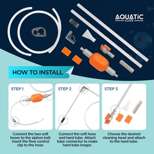 Aquarium Siphon Vacuum & Water Changer Kit with Multi-Head Attachments | Includes Gravel Cleaner, Debris Filter, Brush and Sponge for Effortless Cleaning & Water Changes | Ideal for Tanks Up to 10 Gal
