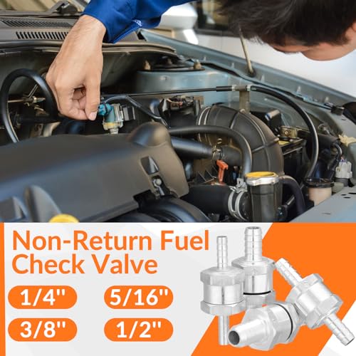4 Pcs 1/4'' 5/16'' 3/8'' 1/2'' Fuel Non Return Inline One Way Check Valve for Fuel Line Oil Petrol Diesel Gasoline Water Aluminium Alloy Silver, 6 mm 8 mm 10 mm 12 mm - color: Silver