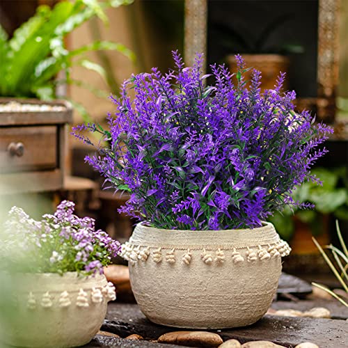 XLFAQXM 8 Pack Artificial Plants Flowers Grass Shrubs Lavender No Fade Faux Plastic Flowers Outdoor for Farmhouse Garden Porch Patio Indoor Wedding Decoration Greenery Fake Plants uv Resistant - color: 6#