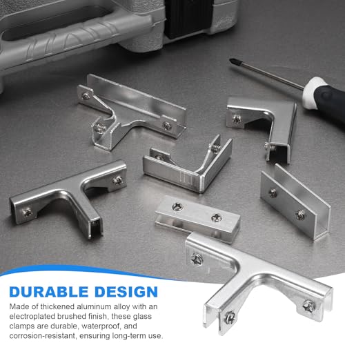 M METERXITY Glass Fixing Clip (3-7mm) 8 PCS - Aluminum Alloy T-Shaped Glass Combination Fixing Bracket & Reinforced Clip Clamp Accessories, Apply to DIY Display Cabinet/Fish Tank - size: 3-7mm