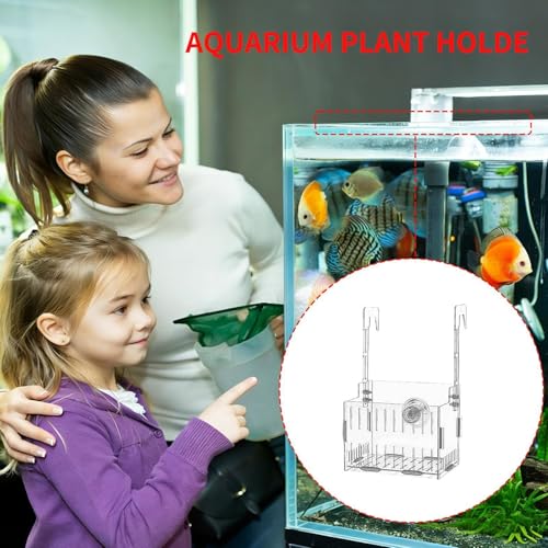Transparent Aquarium Plant Hanging Rack - Acrylic Top-Mounted Plant Holder | Height Adjustable Double-Hook Hydroponic Planter | for Fish Tank Flower Pot, Aquarium Decorative Accessories - size: Single cell