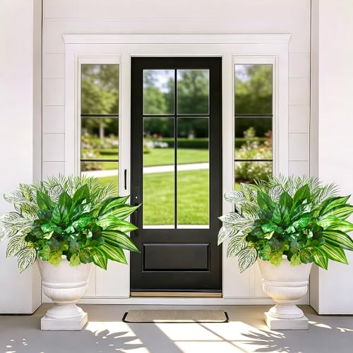 Livole 8Pcs 7 Styles Artificial Plants Outdoor Realistic UV Resistant Artificial Flowers Large Bunches Faux Plants Greenery Stems Boston Fern for Garden Porch Planter Window Box Home Decor - size: 8Pcs