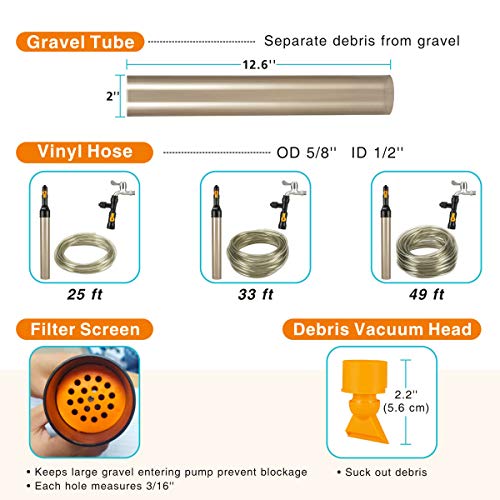 hygger Bucket-Free Aquarium Water Change Kit Fish Tank Siphon Gravel Vacuum Cleaner with Long Hose Water Changer Maintenance Tool 25-FEET Plastic Fitting