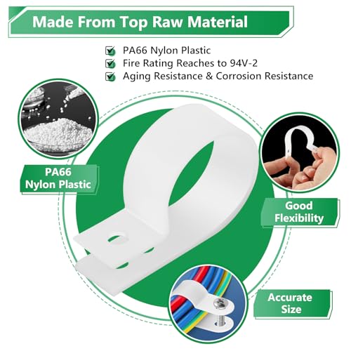 Cable Clips for Cable Management Cord Organizer, 6 Sizes 290 PCS Nylon R-Type, 3/16'' 1/4'' 3/8'' 1/2'' 3/4'' 1'' White Plastic Screw Mounting Cord Fastener Clamp Assortment Kit with M4 Screws - color: 290PCS White