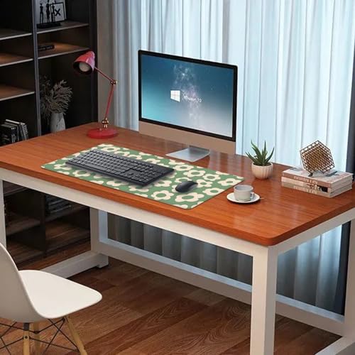 Green Daisy Flowers Desk Pad Mouse Pad,Large Daisies Floral Mouse Mat with Stitched Edges,Non-Slip Rubber Base Mousepad for Office PC Keyboard Laptop and Home Work Desk Mat(27.5X11.8 in) - color: Green Daisy