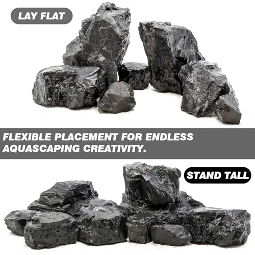 Unocho Aquarium Rocks 10lb Fish Tank Stones Black Rocks for Aquarium Aquascaping Fish Tank Decoration Reptile Basking Platforms Paludarium Bonsai Vivariums(3"-7"-7pcs) - size: 10LB(7pcs)3-7in.