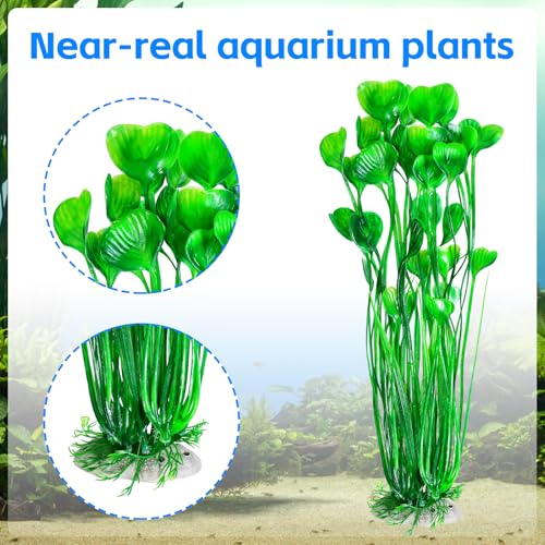 AQUANEAT Artificial Fish Tank Plants, Plastic Aquarium Accessories Large, 15.5 inch Green Decorations, 2pcs - color: Green