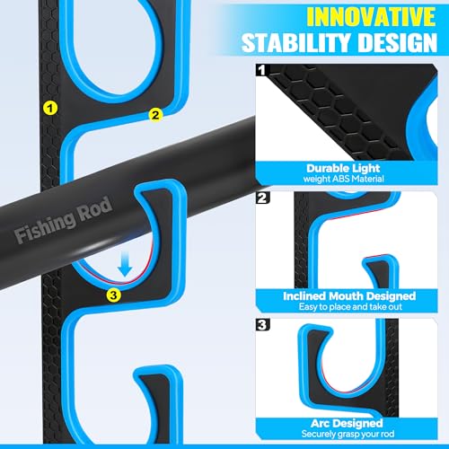 PLUSINNO H5P Fishing Rod/Pole Holders for Garage, Wall or Ceiling Mounted Fishing Rod Holder with Soft Protective Pad, Fishing Rod Storage Organizer Holds up to 5/10/20 Rod or Combos or Nets - color: 2 Pack hold up 10 rods