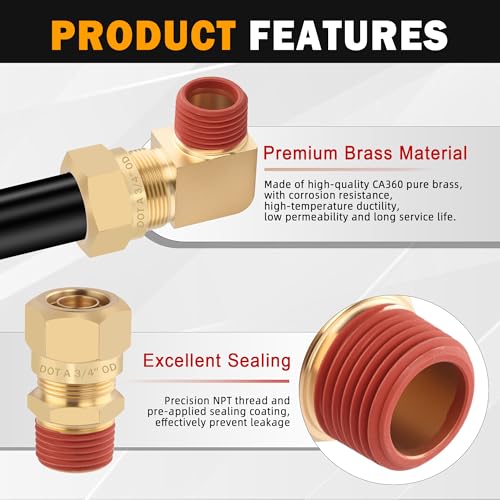 5PCS 1/2" Tube OD x 1/4" NPT Thread Connect Fittings Brass 90 Degree Union Elbow Joint DOT Approved ，Air Line Adapter Air Suspension Kit for Truck Trailers and Air Brake System - size: 1/2" OD x 1/4" NPT, style: 90°NPT Thread Elbows-5PCS