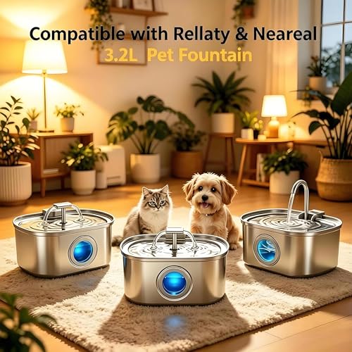 48 Pack 3.2L Cat Water Fountain Filters,Pet Fountain Filter Replacement Compatible With Rellaty & Neareal Stainless Steel 108oz/3.2L Pet Water Fountains (24 Filters/24 Sponges)