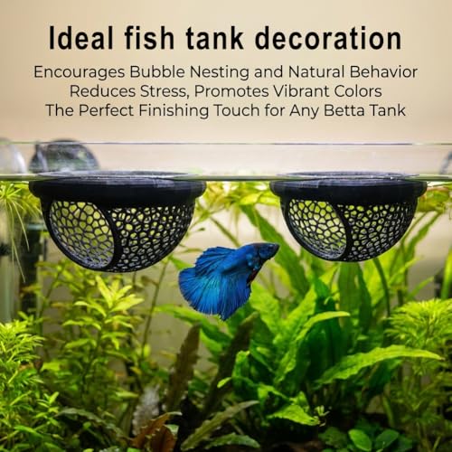 2PCS Floating Betta Hammock Hide & Shrimp Cave, 3D Printed PLA Aquarium Decor Shelter with Built-in Feeding Ring Opening, Safe Resting Spot for Betta, Shrimp & Small Fish (2 Sizes)