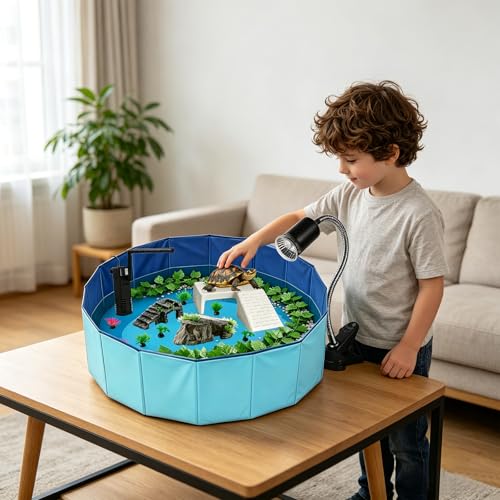 22.8 inch Large Size Turtle Tank Habitat Kit with Basking Platform, for Turtles, Crayfish, Crab, Aquatic Tortoise Enclosure Starter Aquarium, Pet Turtle Reptile Habitat - size: 22.8IN