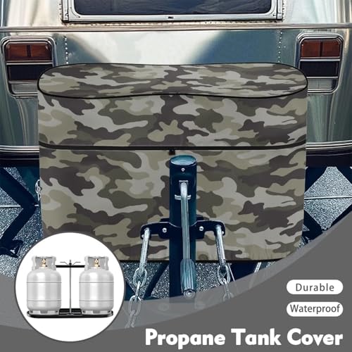 Camo Gray Double 20lb RV Propane Tank Cover Dust-Proof Heavy Duty Propane Gas Cylinder Cover All Weather Protection - color: Camo Gray, size: S(20LB)