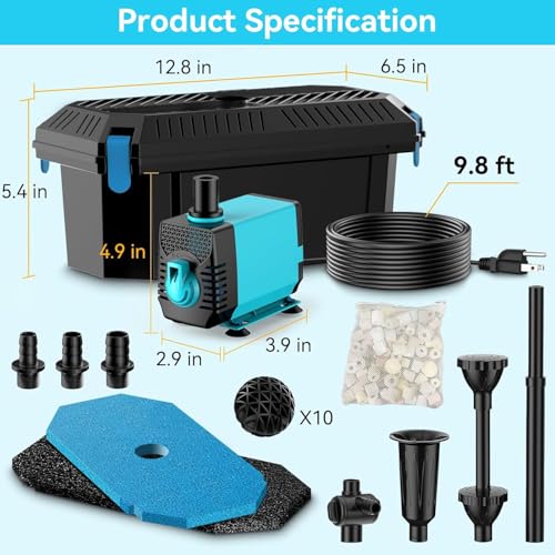 Pond Filter with Pump Kits, Pond Filters for Outdoor Ponds Built In 660GPH Pond Pump, Pond Filter Box Suitable for Garden, Fountain, Pond, Animal Sink, Waterfall, Aquarium-Corded Electric - style: 40W-Corded Electric