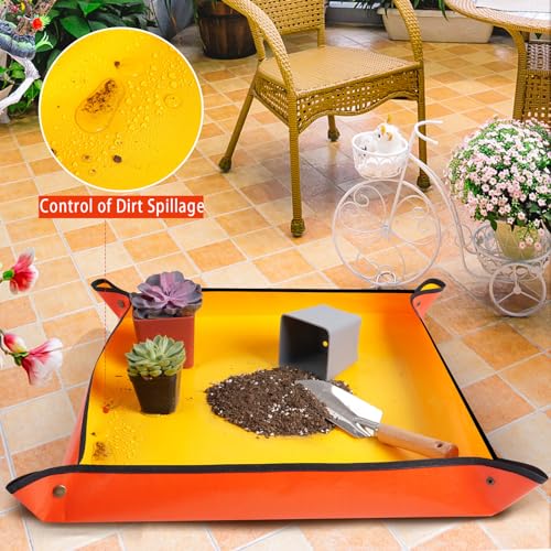 Repotting Mat for Indoor Plant Transplanting and Potting Soil Mess Control Portable Succulent Planting Potting Tray Gardening Gifts for Women Men Plant Lover Gifts (Orange 27" x 27") - color: Orange, size: Small 27" x 27"
