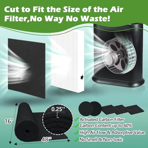 Cut to Fit Activated Carbon Air F ilter Sheet 16"x 48"x 1/4",Universal Charcoal Replacement F ilter Pad for Air Purifier,Furnace,AC,Range Hood,3D Printer - style: 16" x 48"(black)