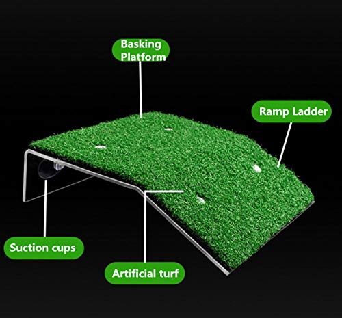 Large Turtle Resting Basking Platform, Simulation Grass Turtle Ramp, Lawn Tortoise Climbing Ladder Resting Terrace, Turtle Tank Accessories Aquarium Floating Décor for Reptile Frog Terrapin Amphibian - size: L