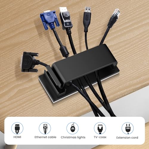 Adhesive Cable Management Clip (20Pcs Black),Cord Management Under Desk,Wire Organizer for TV PC Ethernet HDMI Extension Cord Power Plug - color: Black, size: Extra Large