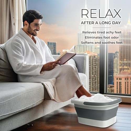 Mantello Collapsible Foot Bath Foot Soaking Tub | Portable Foot Spa Pedicure Bowl | Large Basin to Soak & Wash Feet | Folding Bucket with Carry Handle | White & Grey, Blue, Green [White & Grey] - color: Collapsible Tub White-grey