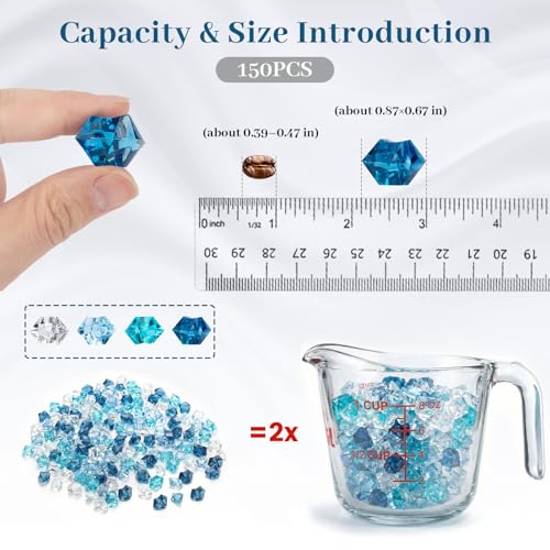 DomeStar 150PCS Assorted Blue Fake Ice Rocks Vase Fillers, Aquarium Gravels Small Stones for Fish Tanks Decorations Home Table Scatter - color: Premium Blue