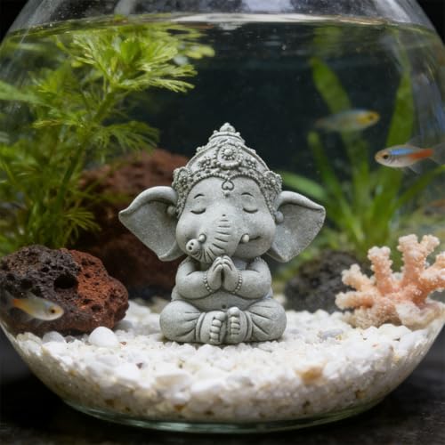 livelyfish Small Elephant Statue Sandstone Figurine Hindu Meditation Buddha Sculpture for Fish Tank Aquarium Decoration (B) - color: B