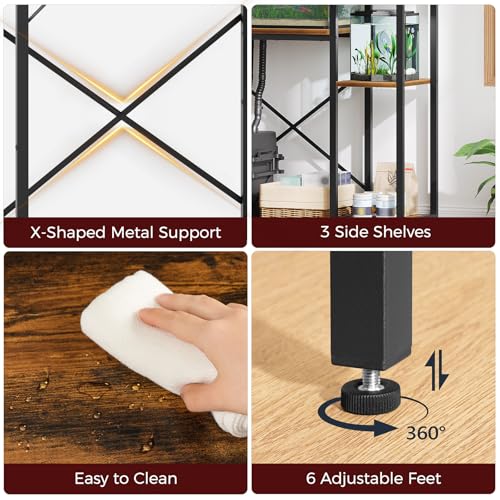 MAHANCRIS 20 Gallon and 5-10 Gallon Fish Tank Stand Bundle, Heavy Duty Aquarium Stand with Storage Shelves, Metal Frame Turtle Reptile Terrarium Stand, for Home Office, FTHR2001-FTHR5201