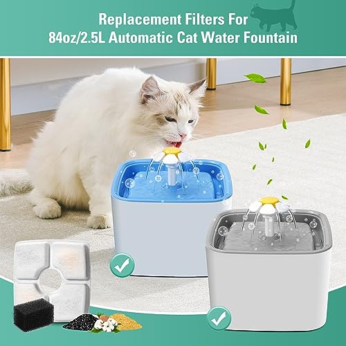 4 Pack Replacement Filters & Pre-Filter Sponges for 84oz/2.5L Automatic Pet Fountain, BFLICROY Cat Water Fountain Filter, Triple Filtration Pet Fountain Replacement Filters