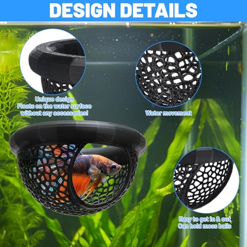 2Pcs Betta Hammock and Fish Toys, Fish Tank Accessories with Floating Betta Hide and Tunnel for Aquarium (Black)