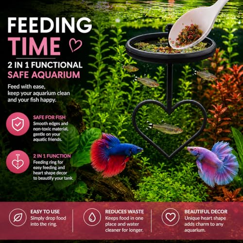 Floating Heart Betta Training Ring, Heart Active Betta Training Ring, Floating Feeder, Enrichment Toys for Aquarium Decor, Pink, 3.8in x 3.7in (Black, Single) - color: Black, size: Single