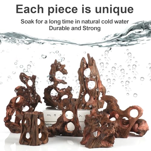 Natural Wood Aquarium Cave Betta Fish Hideout for Aquarium Fish Tank Decorations-Reptile Hide-Snake Hide-Cave for Cichlids Habitat Shelter for Crayfish Shrimp and Other Aquatic Pets 9-11.8" - color: multi-hole, size: 10.2-11.8 Inch