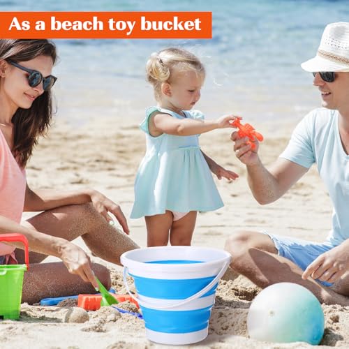 Pickmesh 4 Pcs Collapsible Bucket 2.6 Gallon (10l) Foldable Collapsible Sand Bucket with Handle Small Cleaning Pail for Household Outdoor Car Washing Camping Beach Sand (Blue, Pink, Orange, Gray) - color: Blue, Pink, Orange, Gray, size: 2.6 Gallon
