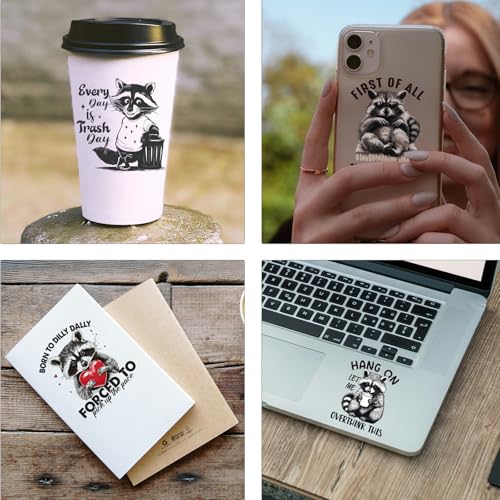 Cute Raccoon UV DTF Stickers - 20 Sheets Unhinged and Feral Funny UV DTF Cup Wraps for 16 20 oz Glass Coffee Mug, Trouble Ain't Raccoon Transfer Sticker Decals DIY Water Bottle Journal Decoration - style: Raccoon