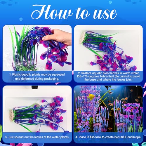 10 Pcs Large Christmas Aquarium Artificial Plants Decorations, Tall Plastic Fish Tank Plant Decorations for Household and Office Aquarium Christmas Decor(Purple)