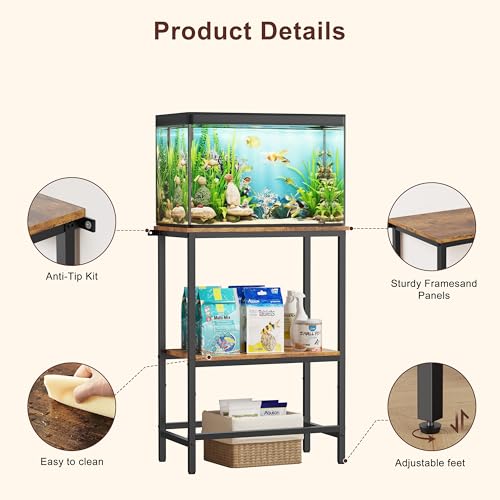 5-10 Gallon Fish Tank Stand, Aquarium Stand with 2-Tier Storage Shelves, Heavy-Duty Reptile Terrarium Stand Table with One-Piece Top for 10 Gallon Standard Model, 21.2" L x 11.8" W x 29.3" H (Brown) - color: Brown, size: 10 Gallon