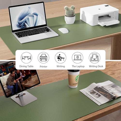 Aothia Desk Protector Mat, Mouse Pad, Non-Slip Waterproof PU Leather Desk Blotter, Laptop, Writing for Office and Home (23.6" x 13.7", Olive Green) - color: Olive Green, size: 23.6" x 13.7"