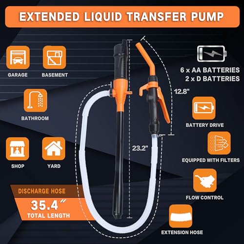 SOLALI Portable Battery Powered Gas/Liquid Transfer Pump, Battery Operated Liquid Water/Fuel Transfer Pump with Adjustable Flow Control, 2.2 Gallons per Min, Electric Siphon Pumps for Fuel Gas Water - style: Flow nozzle pump