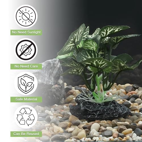 Aquarium Plastic Plants, Silk Aquarium Plants, Silk Plants for Betta Fish Tank, Plastic Plant Decoration for Aquarium, Green, Round Leaves, 3.94" Tall