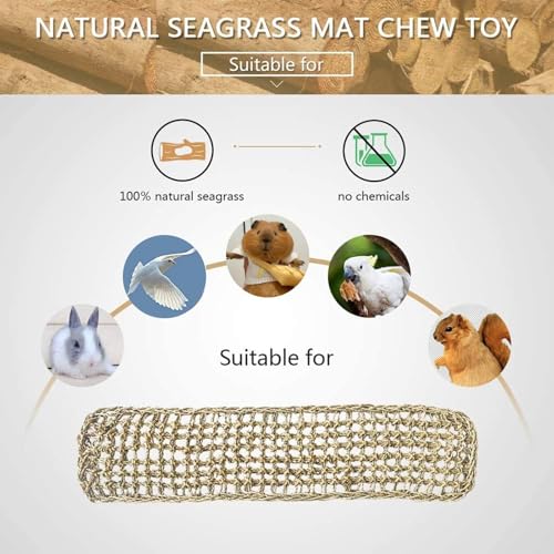 2Pcs Bird Seagrass Mat 30 × 7" Natural Grass Woven Net Hammock with Hooks Climbing Rope Ladder Chew Toys Hanging on Parrot Cage for Lovebird Pigeon Cockatiel Conure Budgie Cockatoo - size: 2Pcs 29.5×7"