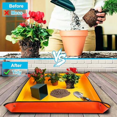 HNXTYAOB Large Potting Mat for House Plants Transplanting and Soil Mix Control Waterproof RepottingTray Gardening Tools Plant Gifts for Plant Lovers (39.5"X31.5") - color: Orange, size: Large 39.5" x 31.5"