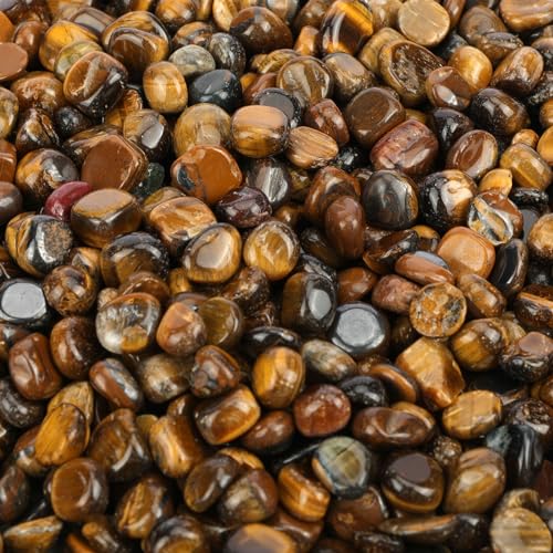 gemshan 2lb Tiger's Eye Chips Natural Crushed Crystal Chip Bulk 7mm-9mm Tumble Healing Crystal Stone for Aquarium Vase Plant Decoration - color: Tiger's Eye