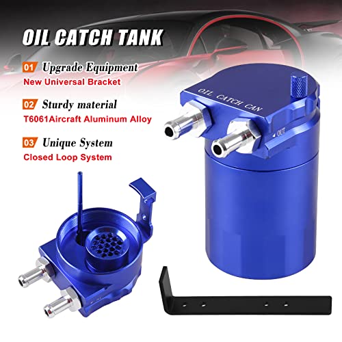 RULLINE Oil Catch Can Universal Baffled Catch Can Kit with Upgraded Braided Fuel Hose , with Bracket , 350ml Air Oil Separator Tank for PCV System Aluminum Blue - color: Blue, size: Upgraded version with bracket
