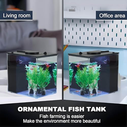 Mini Fish Tank Betta Aquarium Starter Kits Multifunctional Desktop with Switch Button LED Aquarium Kit White, 1 Gallon（Black） - color: Black