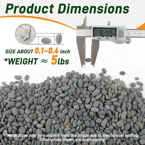 Quibbay 5 lbs Pebbles, 0.1-0.4 Inch Small Pebbles for Pots Indoor Plants, Succulent, Vase, Fish Tank, Decorative River Rocks for Garden Landscaping, Home Decor, Outdoor Paving, Grey - size: 5 Pounds, 0.1-0.4 Inch