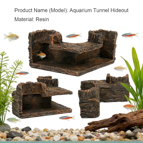 Fish Tank Tree Hole Hideout with 4 Artificial Aquarium Plants | Aquarium Hideout, Shrimp Cave, For Betta, Guppy, Shrimp, Small Fish, Aquarium Decor