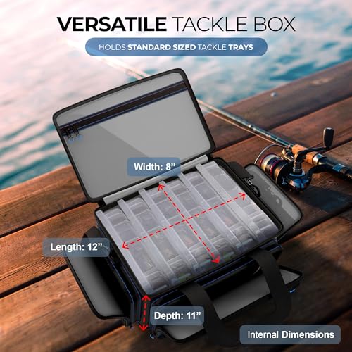 Reaction Tackle Fishing Tackle Bag – Salt Water Resistant Fishing Bag, 1000D PVC Waterproof Material, Tackle Box Organizer with Dividers for 3600 or 3700 Trays - color: B: Medium Bag (without trays)