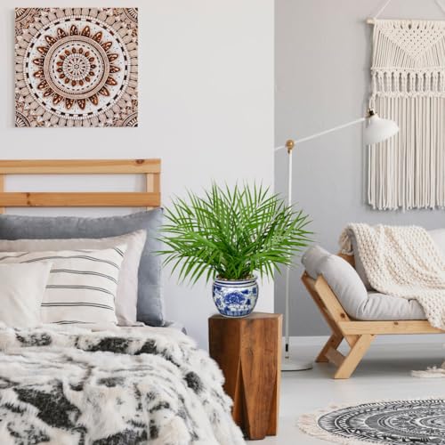 Hollyone Large Artificial Potted Plants Fake Palm Plants 16" Faux Green Plant Plastic Tropical Palm Tree in Blue and White Porcelain Ceramic Pots for Home Room Office House Indoor Decoration - color: 16" Palm Potted-10