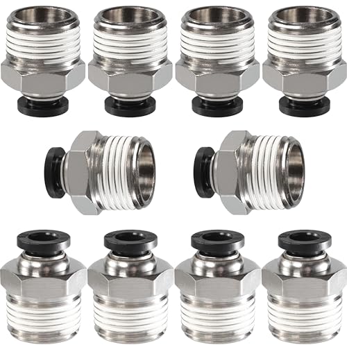 1/4 Air hose fittings, Push to Connect Air fittings Male Straight 1/4 Inch Tube OD x 3/8 NPT Thread Fitting (Pack of 10) - size: OD 1/4 - NPT 3/8, style: Male thread