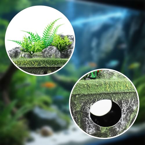 Floating Island Fish Tank Decorations – Aquarium Decor with Hideout Tunnel, Betta Fish and Shrimp Cave, PVC Aquarium Accessory with Artificial Plants - size: Large