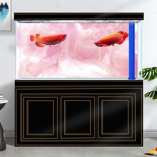 Pink Marble Aquarium Background, Art Abstract Pink Gold Line Marble Terrarium Background, Coloful Marble Glass Terrarium Background 36X18IN with 8 EVA Double-Sided Tape - color: Marble02, size: 36X18in/90X45cm